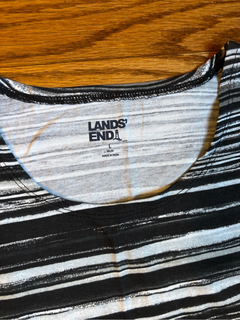 Lands' End Sleeveless Striped Maxi Dress Black White Women's Large - Picture 3 of 4
